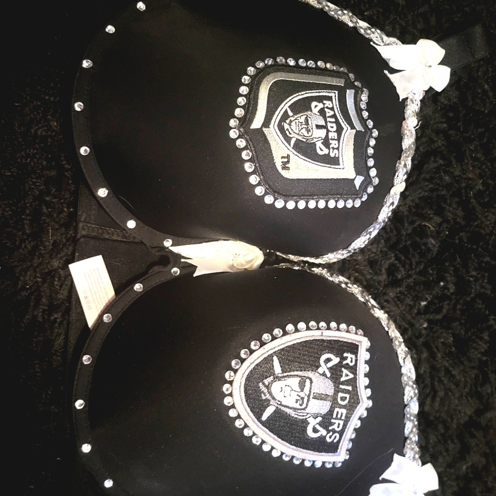 Custom made blinged Raiders bra